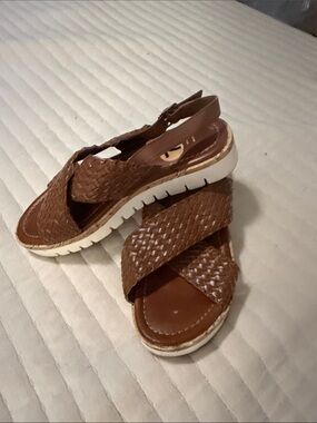 Unisa Brown Woven Slingback Sandals with White Sole